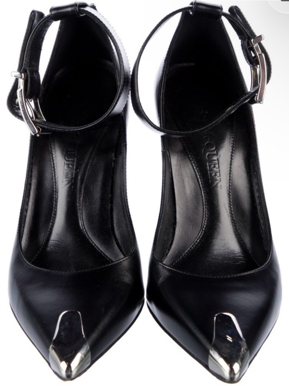 Alexander McQueen Black Pointed Toe Ankle-Strap Pump